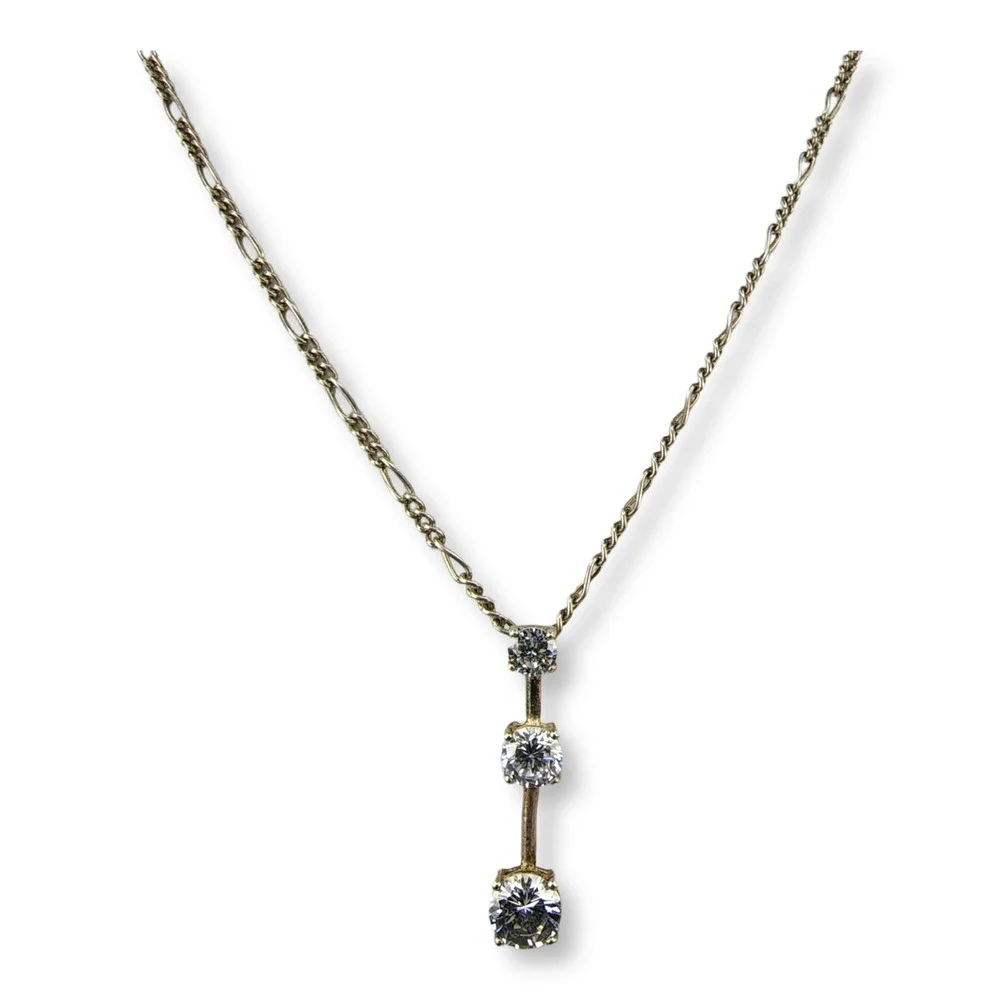Unbranded Necklace Sterling Silver 925 18in Silver CZ Three Stone Drop Pendant